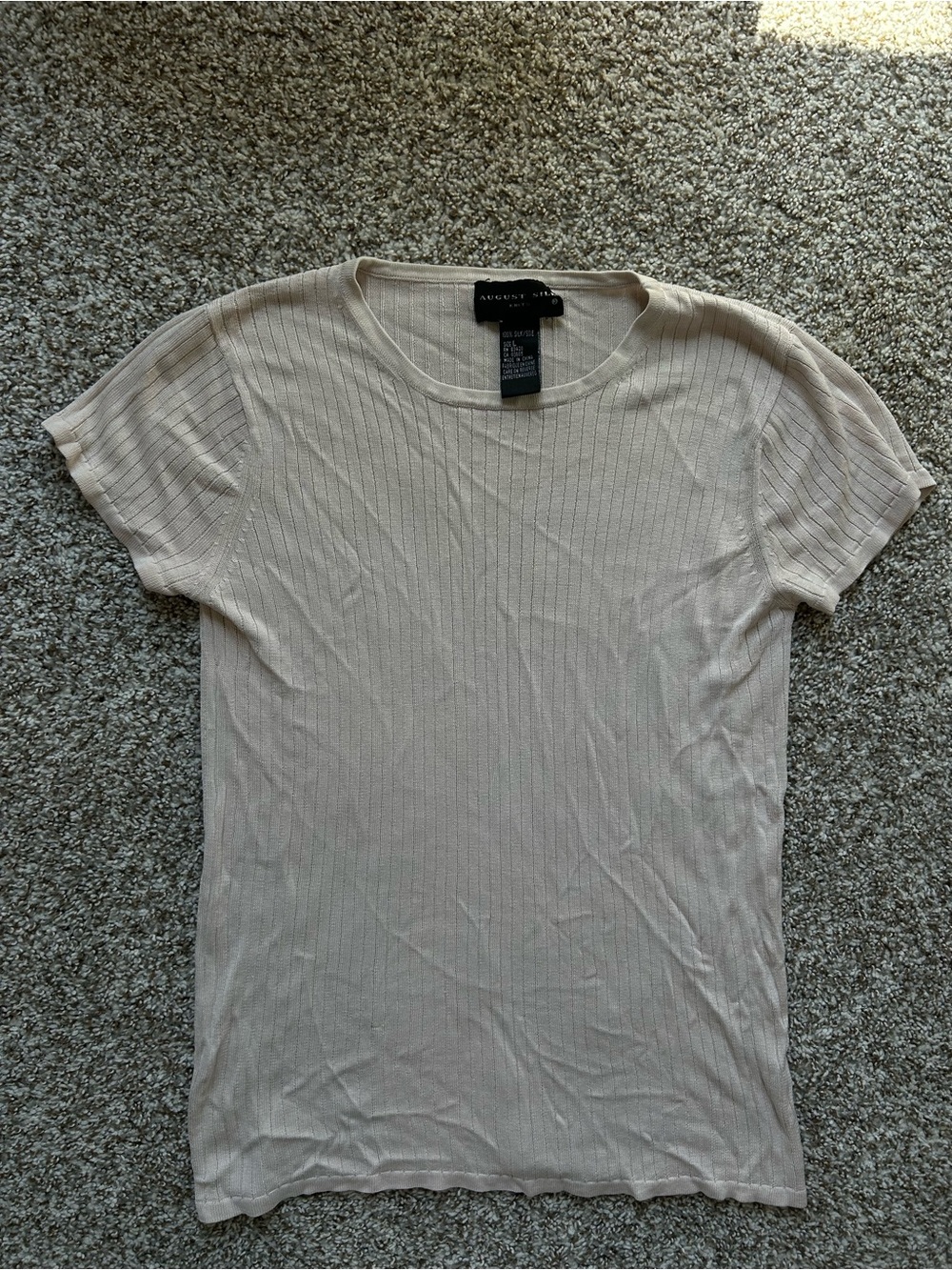 august silk cream ribbed short-sleeve crewneck tee